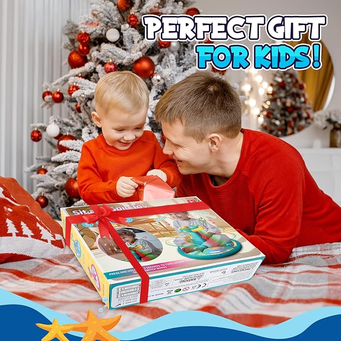 GODELAIF Sit and Spin, Christmas Birthday Gift Toddlers Sit and Spin Toy for 1-2 3 4 Years Old Girl Boy, 360° Ocean Interactive Sensory Spinning Toys for Ages 2-10 Kids LED & Sound with Free Stickers