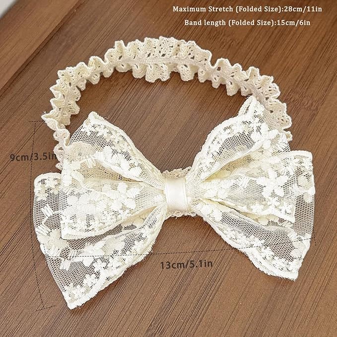 Handmade Baby Girl Headbands in Beige Baby Bows and Floral Lace Headband Bows for Newborns and Toddlers Cute Baby Girl Bows and Newborn Headband Bows