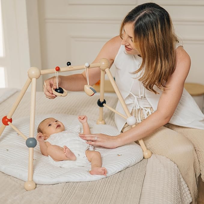 PlanToys® Wooden Baby Play Gym | Eco Friendly Sensory & Tummy Time Toy | Montessori Activity Gym for Newborn Visual Development, Focus, Motor Skills & Early Learning