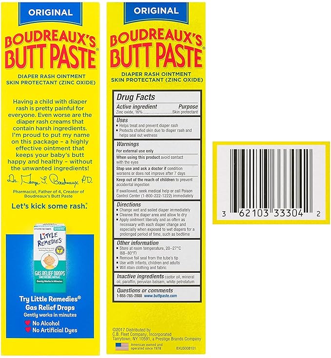 Boudreaux's Boudreaux's Butt Paste, Diaper Rash Ointment, Tube 4 oz (Quantity of 3)