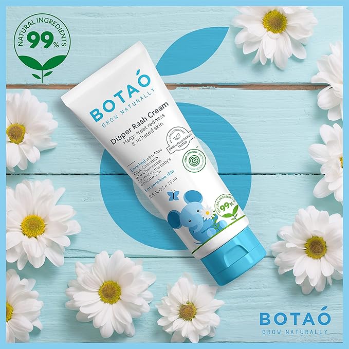 BOTAO Baby's Natural Diaper Cream | Organic Diaper Cream EWG Verified | Naturally Soothes Baby Rashes | Baby zinc Ointment Natural | For Sensitive Skin with Aloe Vera & Calendula, 2.5Oz (3 Pack)