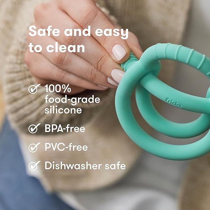 Frida Baby Push Pop Feeder, Baby Fruit Feeder + Get-A-Grip Teether Teething Toy | 100% Food-Grade Silicone Food Pacifier & Teether Toy for Baby 0-6, 12, 18 Months Infant, (Teal)