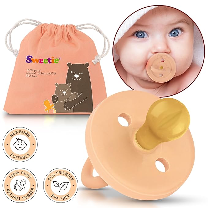 SWEETIE Rubber Pacifier Natural Rubber Pacifier Rounded (Light Pink, 12-18 Month)