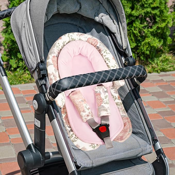Infant Car Seat Insert, Baby Car Seat Head & Body Support with Strap Pads, Soft Newborn Preemie Carseat Insert Cushion for Girls Boys, Fits Car Seat, Stroller, Swing, Bouncer, Pink Floral