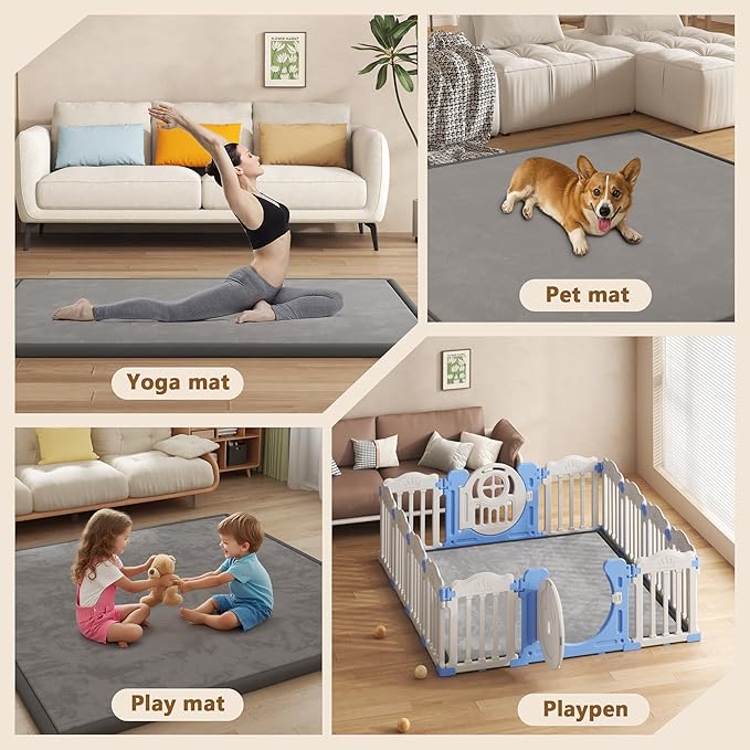 Floisdace Baby Play Mat for Floor, 1.3'' Thick Memory Foam Tummy Time Mat - Super Soft Coral Velvet Nursery Rug with Non-Slip Backing, Crawling Rug for Toddlers/Infants, Yoga & Tatami Use, 59''x79''