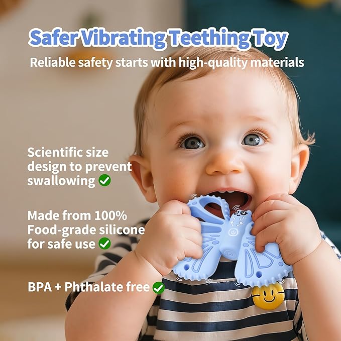 Vibrating Sensory Chew Toy for Autistic Children - USB Fast Charging, 10-Speed Vibration Baby teether, Rechargeable Teether for Babies 18 Months, Autism Sensory Toys & Calming Chew Toys (Blue)