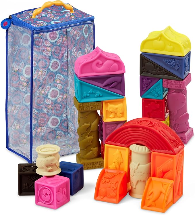 B. toys – Alphabet Learning Blocks for Babies & Toddlers – 26 Soft Squeezable ABC Blocks with Textured Animals – Educational Toys for Sensory Play, Bath Time & Early Development – 6+ Months