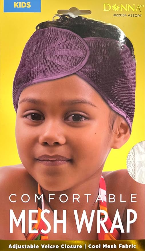 DONNA Comfortable Mesh Wrap for Kids – Adjustable Hair Wrap with Cool Mesh Fabric – Wide Headband Design for Natural Hair Protection (WHITE)