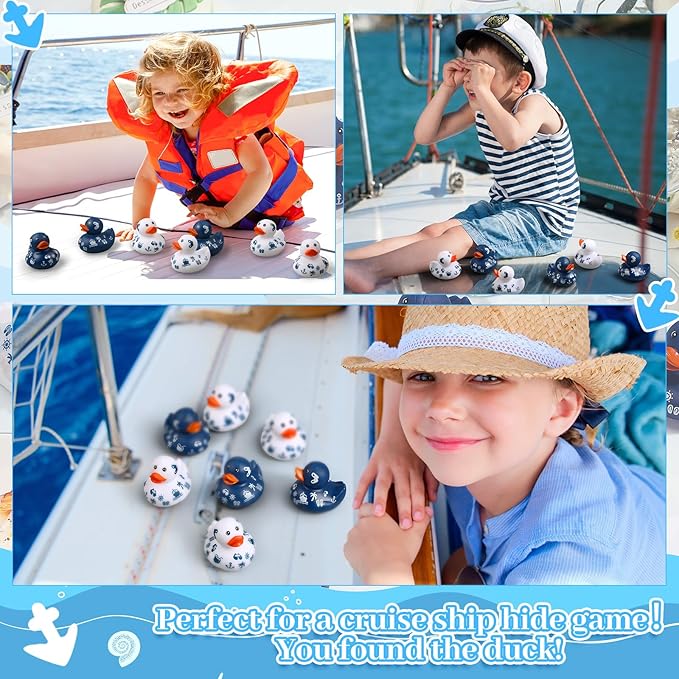 Jerify 12 Pcs 2 Inch Cruise Ducks for Hiding Mini Rubber Ducks for Cruise Ships Bath Toys Duckies for Kids Adult Valentine's Day Carnival Party Birthday Gifts Blue and White