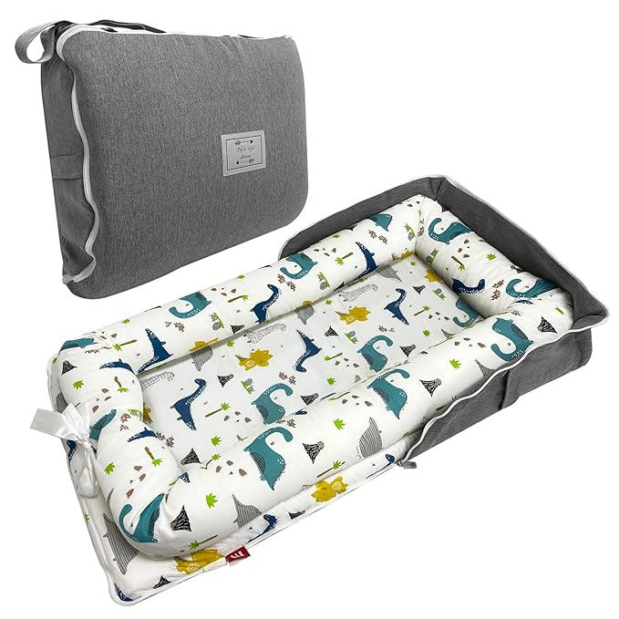 Baby Lounger, Foldable Portable Infant Lounger, Baby Nest Cover, Suitable for 0-24 Months Newborn Baby Lounger,Home Travel Dual-Purpose Baby Nest(Blue Dinosaur)