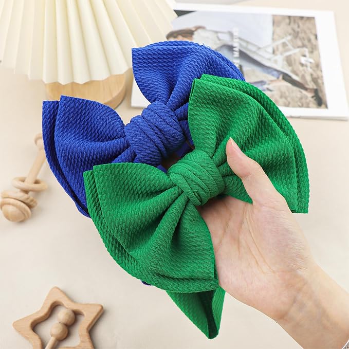 YanJie 2PCS 7'' Super Durable Soft Knot Headbands with Hair Bows Infant Toddlers Kids Hair Accessories Blue Green Headband for Newborn Baby Girls