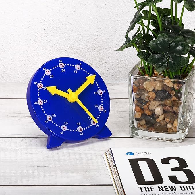 PATIKIL 4 inch Teaching Clock, 2 Pack Learn Clock Learning Tell Time Analog Clock Demonstration Clock 24 Hour 3 Pointers Geared Movement for Classroom Teacher, Blue