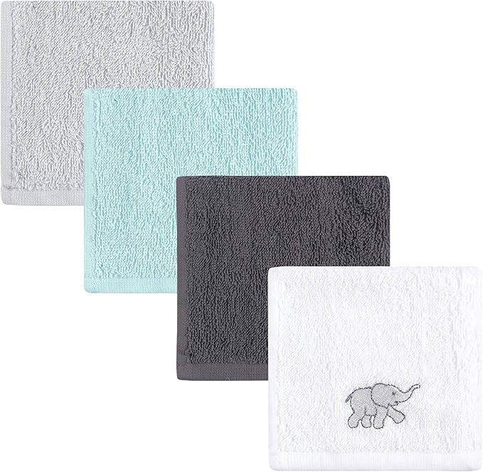 Luvable Friends Unisex Baby Super Soft Cotton Washcloths, Gray Elephant, One Size