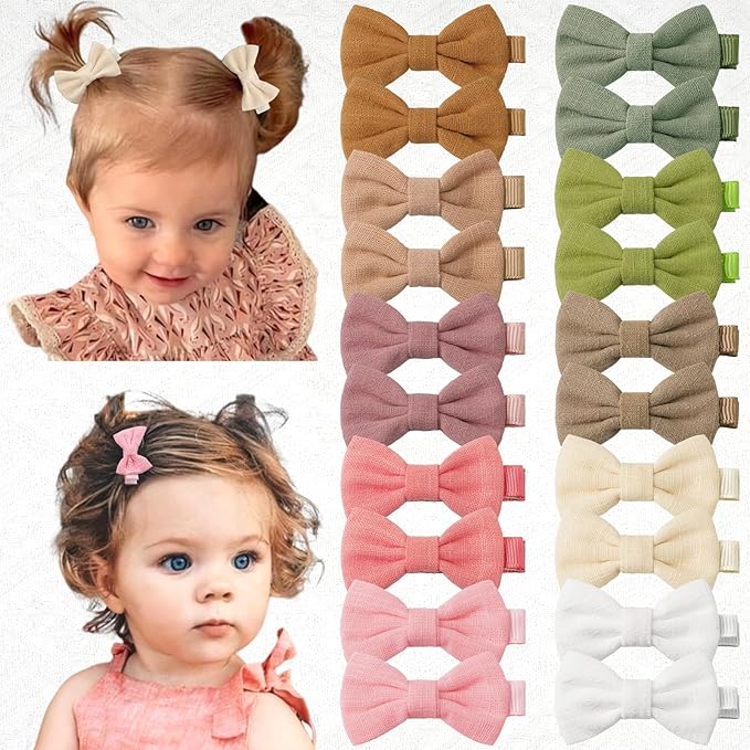 CÉLLOT 20Pcs Hair Clips Fully Lined 2 inch Bows Cotton and Linen Baby Hair Bows Hair Clips for Baby Girls Infants Toddlers and Kids