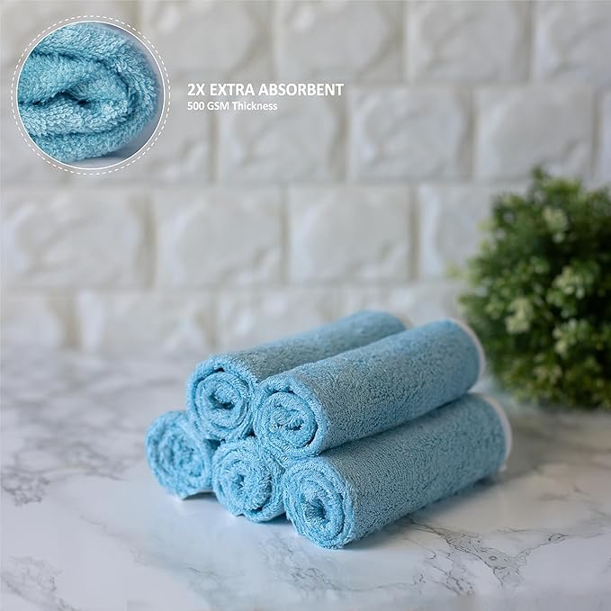 Soft Baby Washcloths Set - Absorbent Natural Baby Wash Cloth for Delicate Skin - 12"x12" Large Baby Bath Washcloths - Newborn Bath Face Towel (Blue)