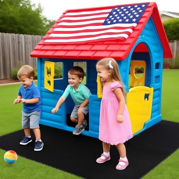 Outdoor Playhouse Mat 59'' x 59'' Portable Activity Rug with Non-Slip Backing Outside Game House Play Mat Playhouse Pad Rug for Outdoor Playground Flooring