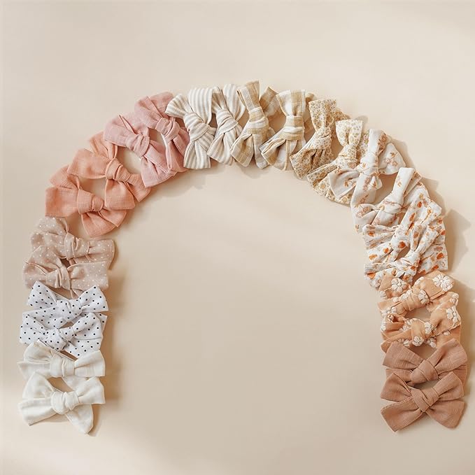 Niceye Baby Hair Clips - 24 Pcs Fully Lined Hair Bow Clips for Fine Hair Cotton Tiny Hair Barrettes for Infants, Toddlers, and Little Girls