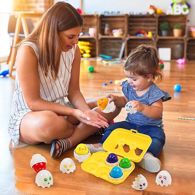 Egg Toys for Toddlers 1-3,Montessori Geometric Eggs Early Preschool Educational Learning Fine Motor Skills Color Sorting Satcking Travel Bingo Puzzle Matching Games for Kids Boys Girls