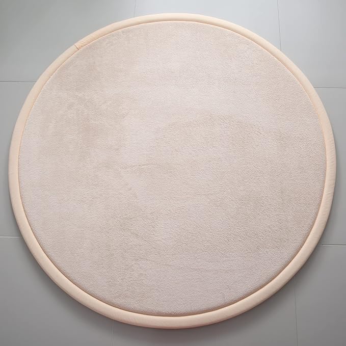 Loartee Thick Kids Round Rug - Coral Velvet Area Rugs, Memory Foam Circular Carpet for Nursery Playroom Home Decor Dormitory, Diameter 55 inch, Brown