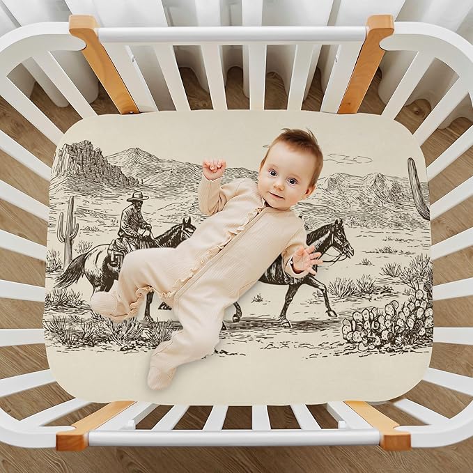 Baby Crib Sheet American Wild West Desert Crib Mattress for Boys and Girls Cowboys Playard Sheet Soft Breathable Fitted Baby Mattress Cover 52x28in