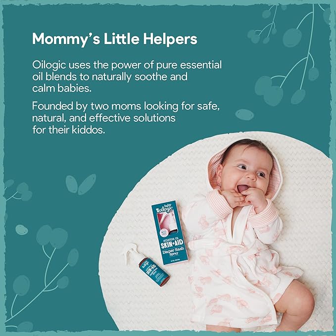 Oilogic Diaper Rash Spray for Babies - Gentle Skin Care for Kids with Essential Oils Soothes & Moisturizes Skin - 100% Kids-Safe Baby Essentials, Mess-Free Application Between Diaper Changes, 1.7 Oz