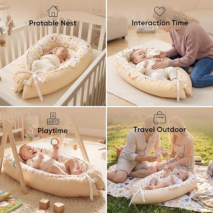 Baby Lounger - Newborn Lounger Cover Months 0-12 Months, Baby Lounger Cover Breathable & Soft Baby Nest Cover Co Sleeping Babies Essentials Gifts, Portable Infant Lounger Baby Floor Seat Rainbow