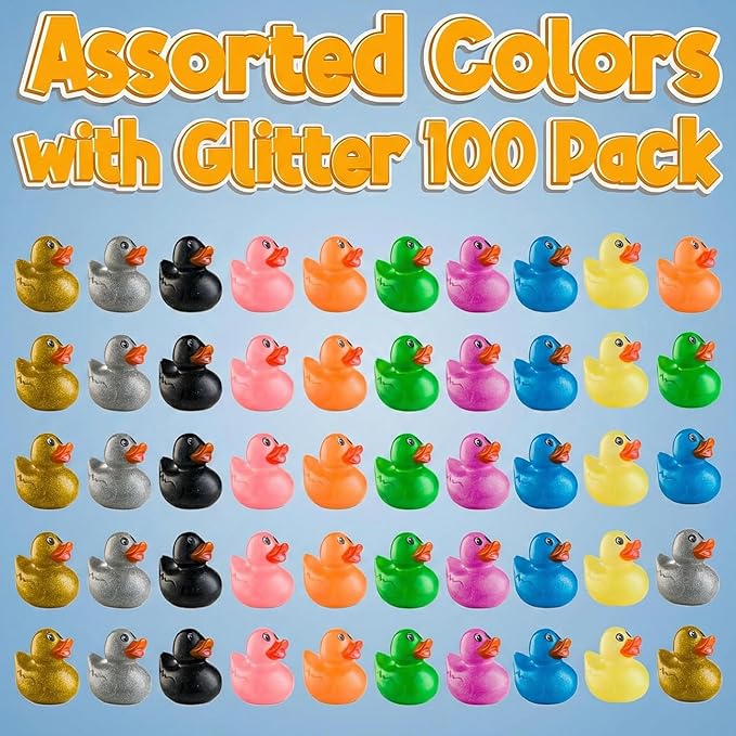 Bedwina Glitter Rubber Ducks in Bulk, Jeep Ducks for Ducking and Cruise Gifts, Kids Bath Toys, Mini Floating Rubber Duckies - Party Favors, Bulk Toys for Kids, Pool, Birthday, Decor - 100 Count