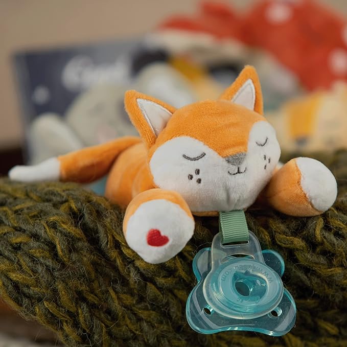 PaciBuddy Fox Pacifier Holder - Plush Toy with Universal Adapter & Detachable Pacifier, Gender Neutral Baby Gift for all Ages - Infant Plush Baby Toy, Versatile Baby Essentials, Binky & Soother