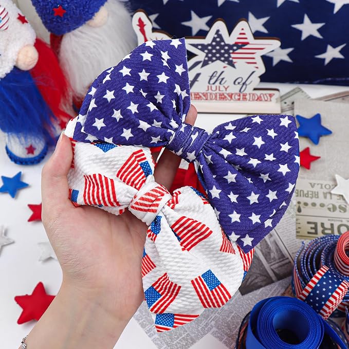 4th of July Hair Bows Girls Patriotic Headband Baby Girl Cheer Bows Wide Headbands for Toddler Red Blue Star Hair Accessories Infant