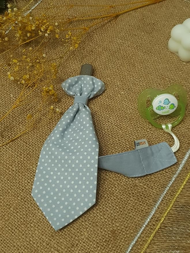 Necktie Pacifier Clip & Protective Round Holder – Adjustable, Handmade & Ultra Durable, 2-Pack, 100% Cotton, Safe & Stylish