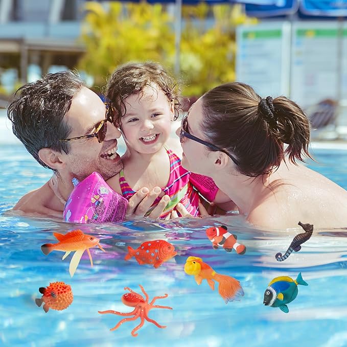 Mold Free Bath Toys for Kids Toddlers, Color Changing Sea Animal, Squishy Mini Sea Creature, Realistic Fish Toys,for Bathtub,Pool, Under The Sea Party Decorations,Cake Topper,Rewards,Gifts