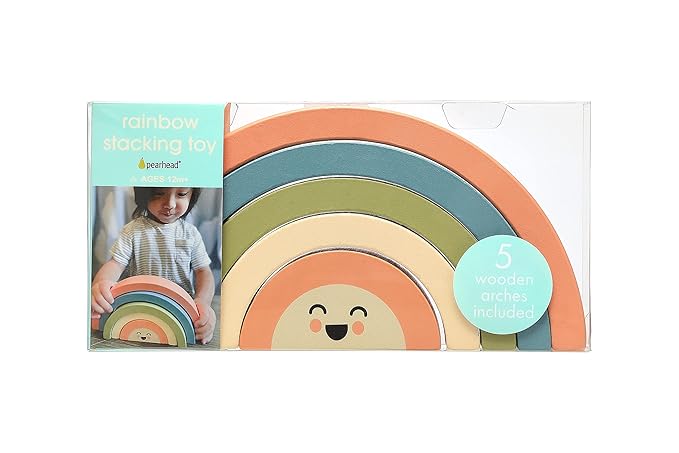 Pearhead Wooden Arch Rainbow Stacking Toy, Montessori Sorting and Balancing Toy for Babies and Toddlers 12+ Months