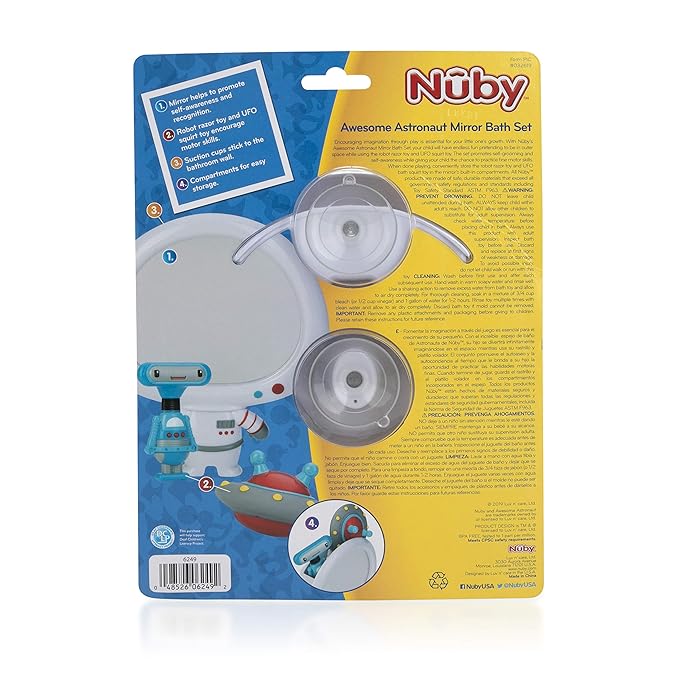 Nuby Astronaut Mirror Baby Bathtub Toy Set - 3-Piece Bath Toy Play Set - Baby Bath Toys for 3+ Years