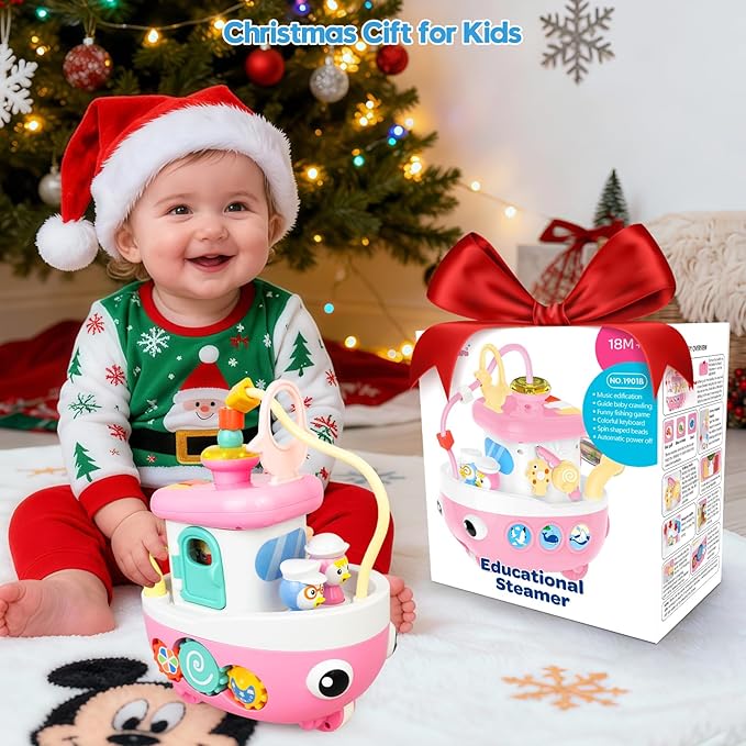 Love&Mini Toys for 1+ Year Old Girls - 9-in-1 Baby Boat Musical Toys Music and Sound, First Christmas 1st Birthday Gifts for 1+ Year Old Girls Gifts