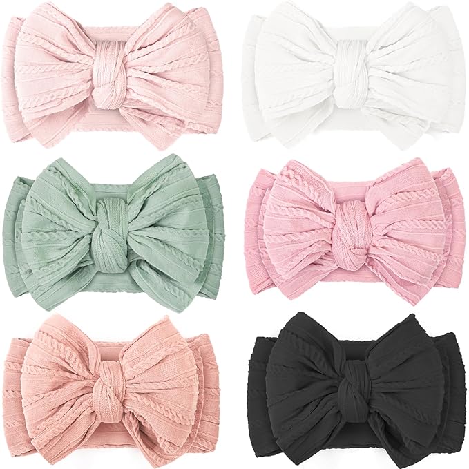 CÉLLOT 6 Pcs Baby Bows Headbands Nylon Hairbands Baby Girl Bows Hair Accessories for Newborn Infant Toddler Essentials (Avocado Series)
