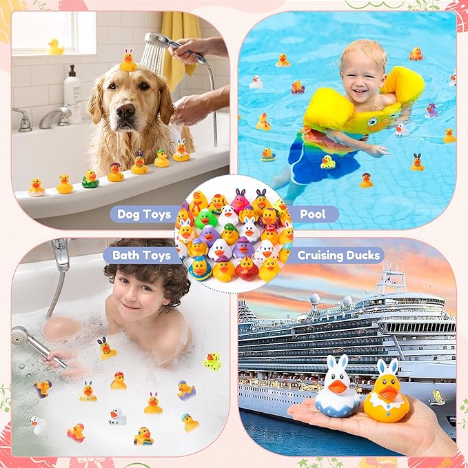 H1vojoxo Happy Easter Rubber Ducks - 30 Set Easter Rubber Ducks for Cruise Assorted Bunny Cruise Duck Tags Kits for Pool Bath Toy Bag Fillers Gifts Holiday Basket Stuffers Baby Showers Accessories