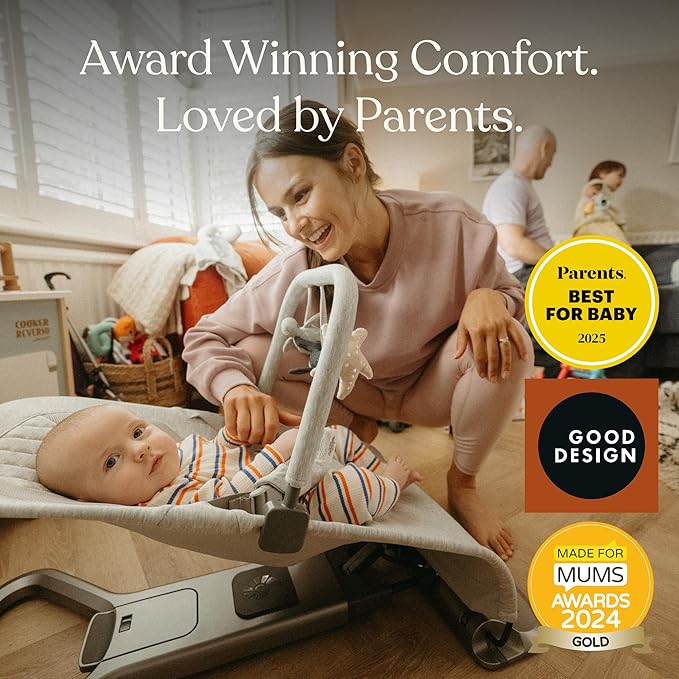Ergobaby Evolve 3-in-1 Bouncer Seat for Babies and Toddlers 5.5-25lbs - Multi Position Baby Rocker Seat with Adjustable Heights, Secure Harness, Newborn Insert - Sage Green