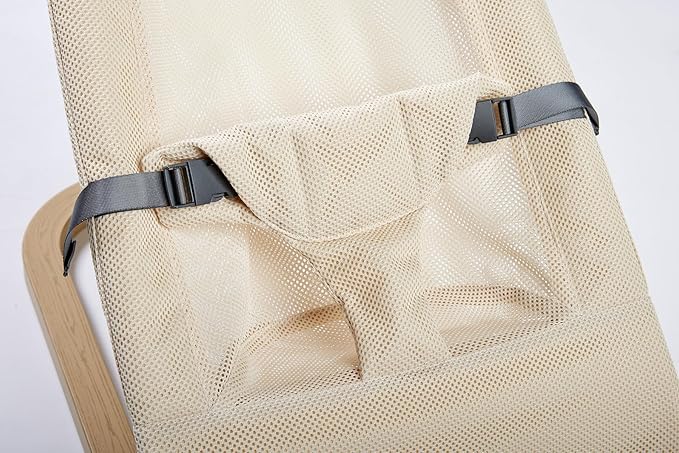 Giggle Bounce Deluxe Folding Baby Bouncer with Soothing Natural Movement, Convenient Portable Folding Design, Adjustable Multi Position Recline, Removable Mesh Cover, and Wood Grain Base, Cream