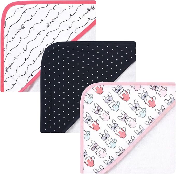 Hudson Baby Unisex Baby Cotton Rich Hooded Towels, Bonjour, One Size