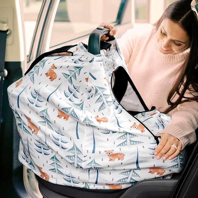 KeaBabies Winter Car Seat Cover Baby, Newborn - Universal Fit Infant Carseat Covers Baby Girl, Boy, Breathable, Lightweight Blanket, Easy to Use Stroller Canopy, Rain, Wind, Sun Shade (Wildwood)