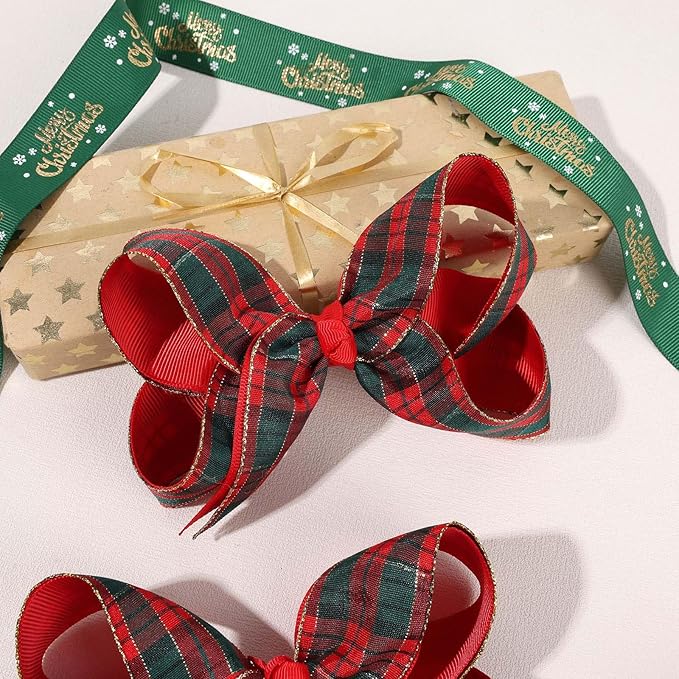 Oaoleer 2PCS Christmas Hair Bows for Girls, Red Plaid Bows Hair Alligator Clips Hair Barrettes for Baby Girls Infants Toddlers Kids Teens Children