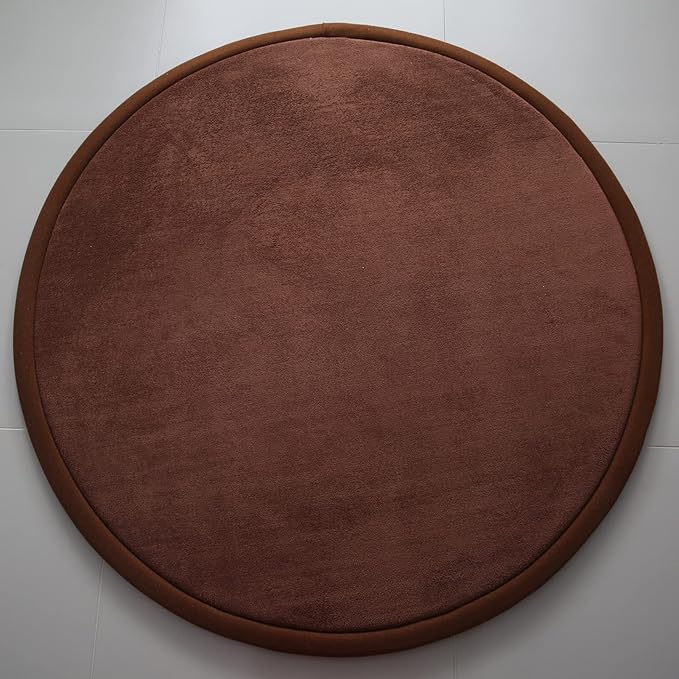 Loartee Thick Kids Round Rug - Coral Velvet Area Rugs, Memory Foam Circular Carpet for Nursery Playroom Home Decor Dormitory, Diameter 71 inch, Coffee