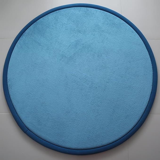 Loartee Thick Kids Round Rug - Coral Velvet Area Rugs, Memory Foam Circular Carpet for Nursery Playroom Home Decor Dormitory, Diameter 71 inch, Blue