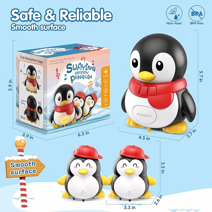 Baby Toys 6-12 Months Musical Dancing Talking Penguin Tummy Time Toys Set Mama and Babys, Light Up Crawling Repeating Words Interaction Newborn Infant Toddler Toys Birthday Easter Gifts for Kids
