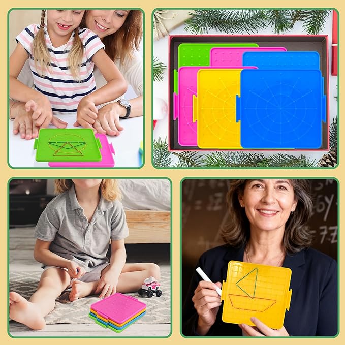 8 Pack Plastic Mathematical Manipulative Material Array Block Geo Board with 80 Latex Bands for Kids(4 Colors)