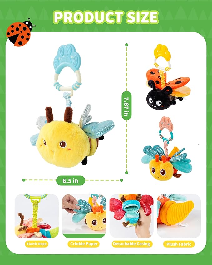 Jollybaby Musical Flying Ladybug Toy - Car Seat, Stroller, Crib & Play Gym Hanging Toys for Baby 0-6-12-24 Months, Tummy Time Sensory Toy for Infant Boys and Girls Easter Gifts