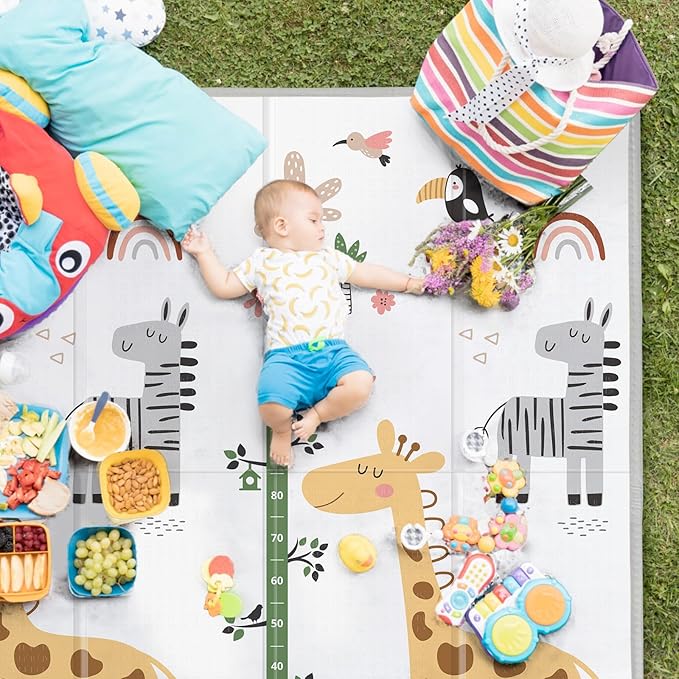 PLGLOG Baby Play Mat,59"x59" Foldable Play Mat,Reversable,0.8" Thick Waterproof Baby Floor Playmate for Babies Crawling,Toddlers,Infants,Play & Tummy Mat,Giraffe