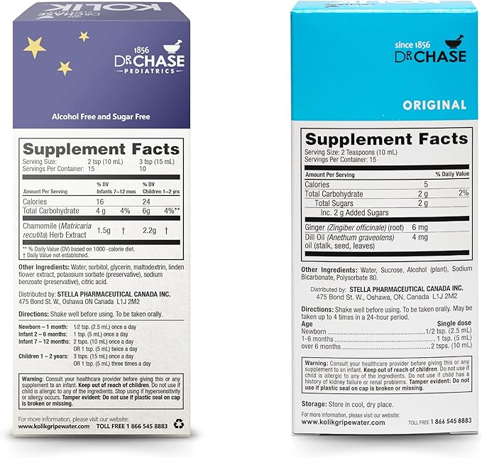 Dr. Chase Kolik Gripe Water Bundle - Nighttime & All-Day Baby Colic Relief - Gripe Water for Babies & Infants - Baby Gas Relief for Cramps, Stomach Discomfort & Hiccups - 2 Pack