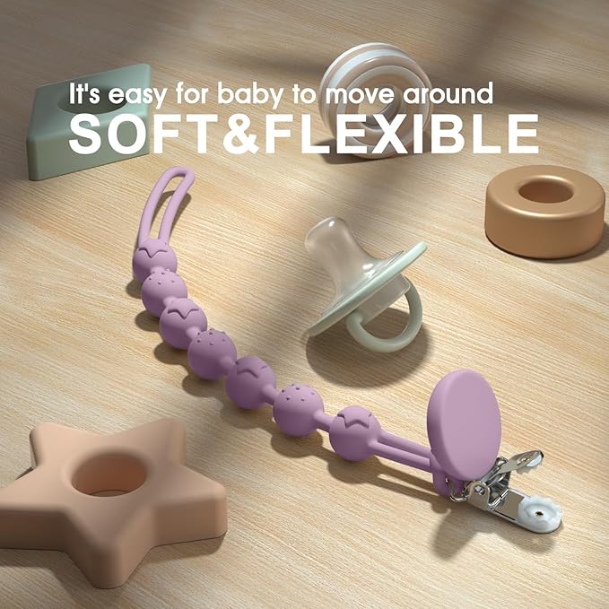 Cuddle Campus Silicone Pacifier Clip Holder with One Piece Design,Soft Flexible Binky Clips with Texture for Baby Boy and Girl Pack of 4 (0-6m)