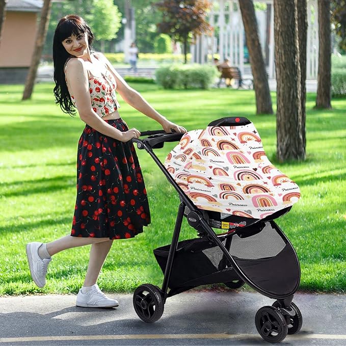 Personalized Colorful Rainbow Baby Car Seat Covers with Name, Custom Multiuse Nursing Breastfeeding Car seat Canopy, Infant Stroller Covers for Newborn Girl Boy, Ultra-Soft Breathable, Nursing Scarf